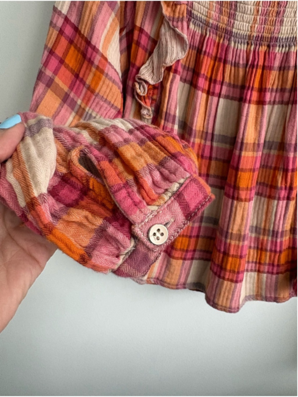 We the Free Sienna Plaid Blouse Sz Medium - Picture 7 of 11
